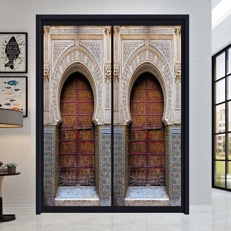 Muslim Arabic Door Sticker Islamic Wallpaper Living Room Door Decor Furniture