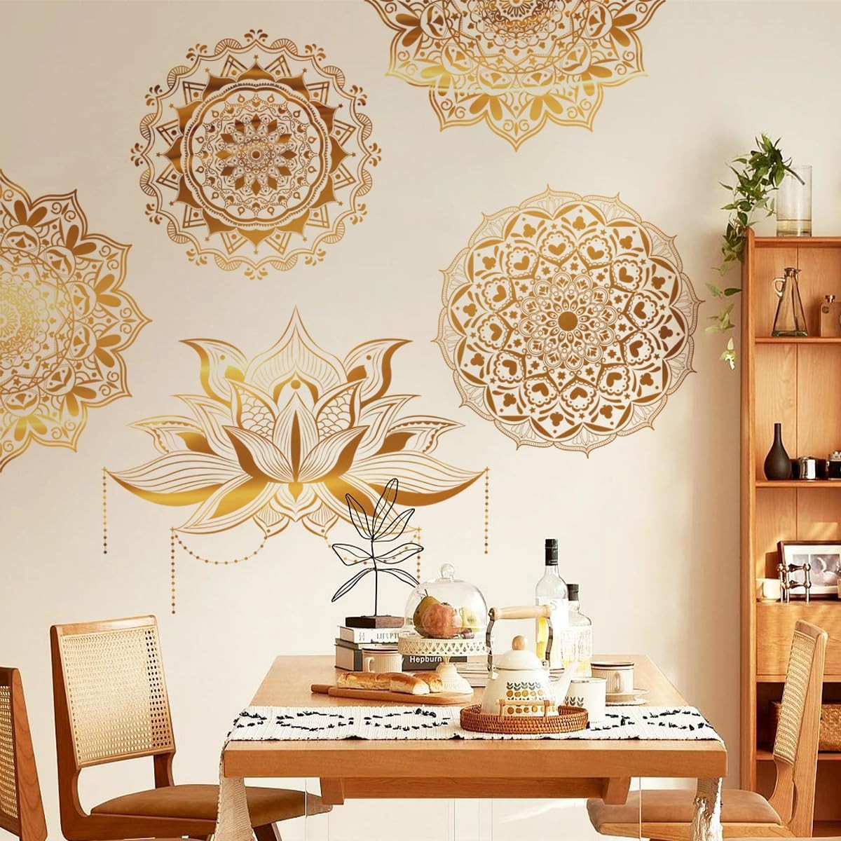 Mandala Wall Stickers Boho Large Gold Lotus Floral Wall Decal Peel and Stick …