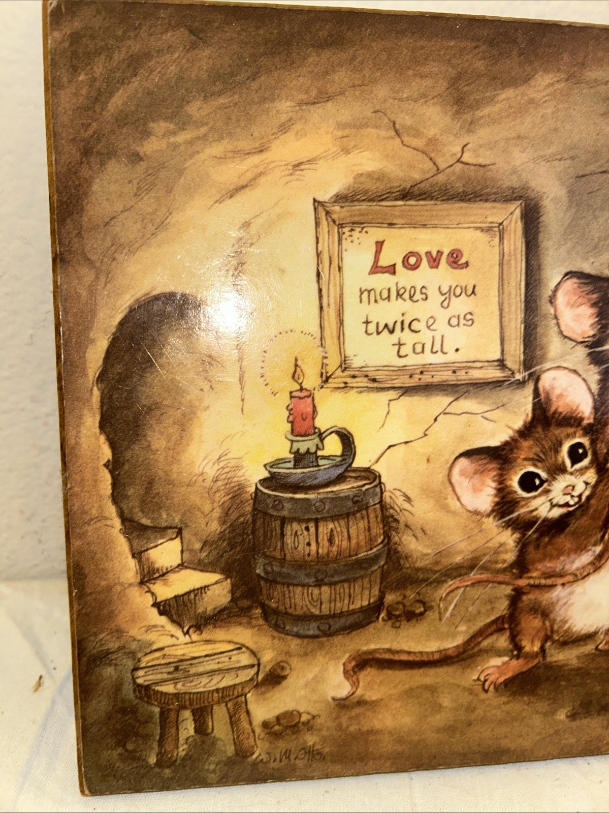 Vtg 1970s W M Otto Mice Decoupage Plaque Art Love Makes You Twice As Tall