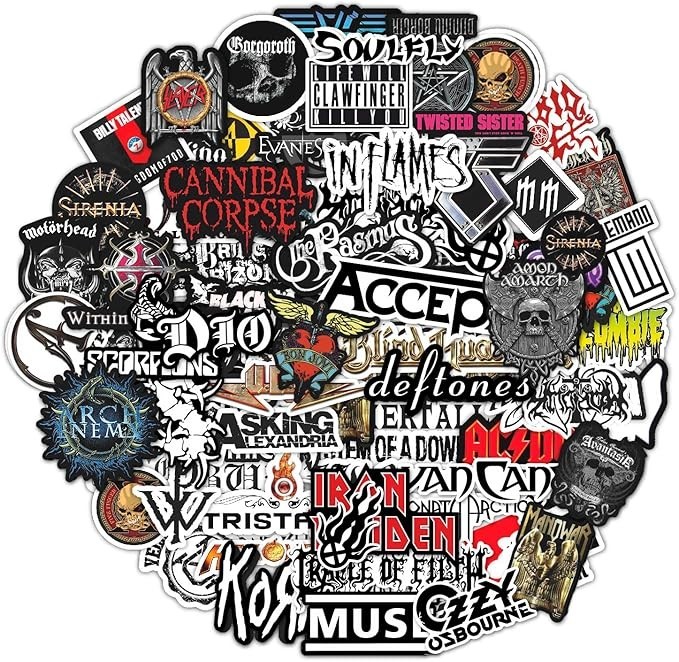 100 Pcs Heavy Metal Band Stickers, Waterproof Rock Decals, Guitar Emblems