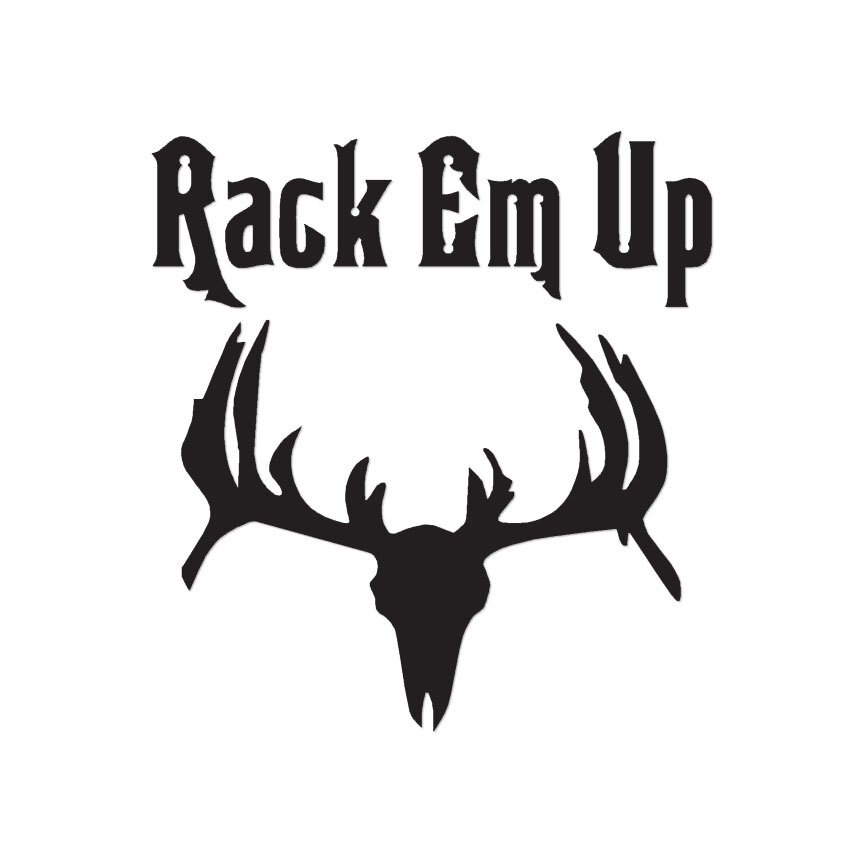 Rack Em Up Moose Hunting – Decal Sticker – Multiple Color & Sizes – ebn554