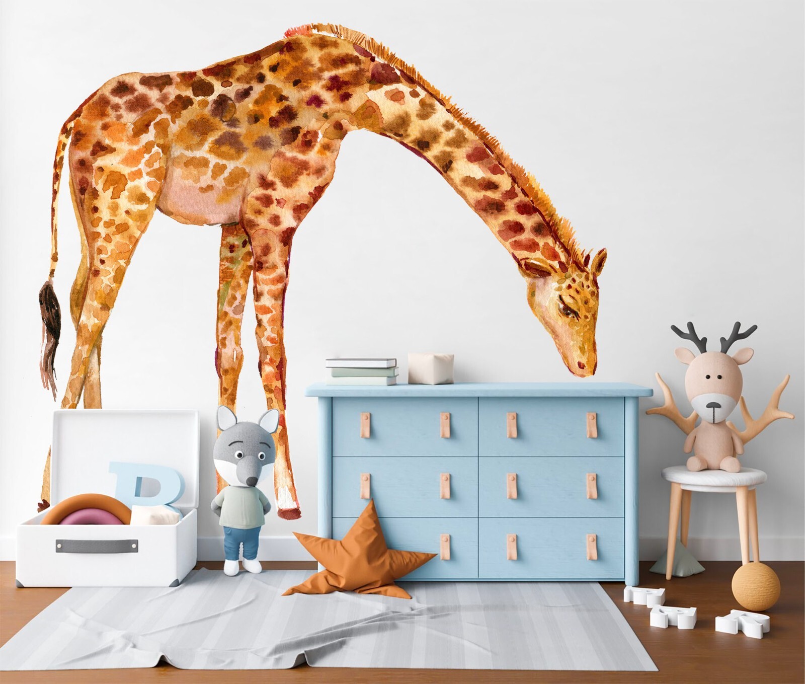 Customize Giant Giraffe Jungle Safari African animals nursery wall decals sticke