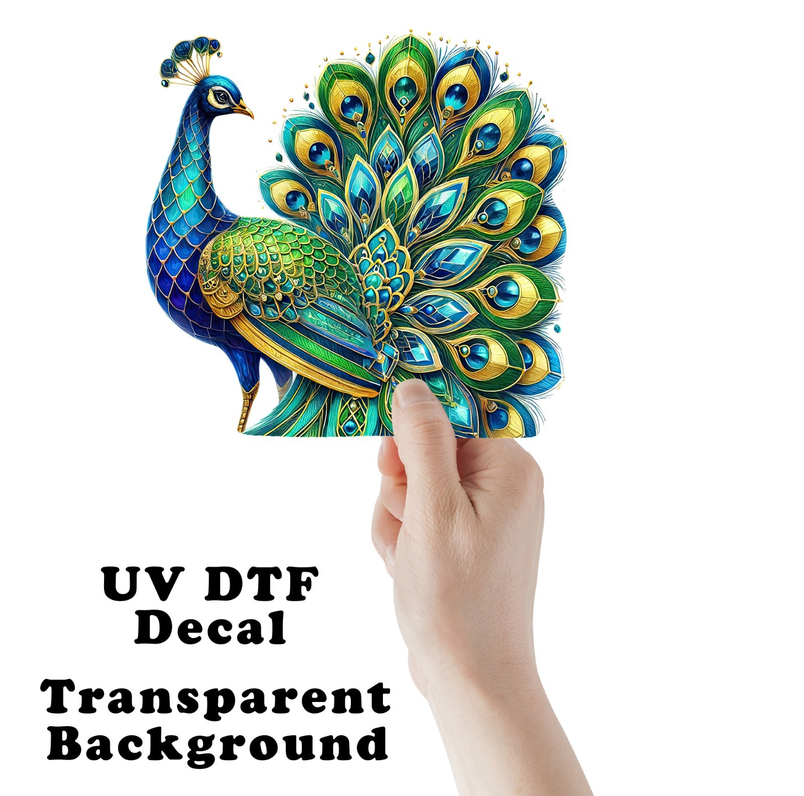 Art Deco Peacock UV DTF Transparent Sticker / Decal