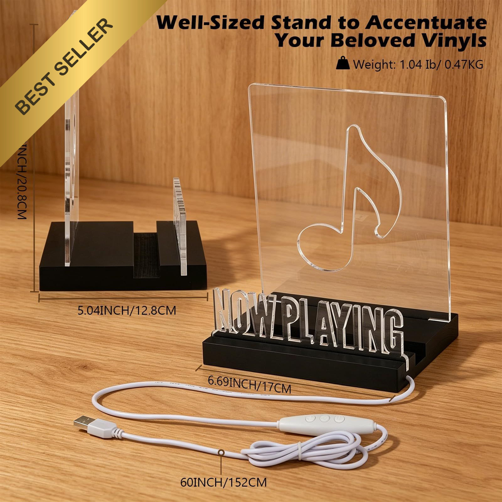 Now Playing Vinyl Record Stand LED Light Wood Album Display Holder Acrylic Sign