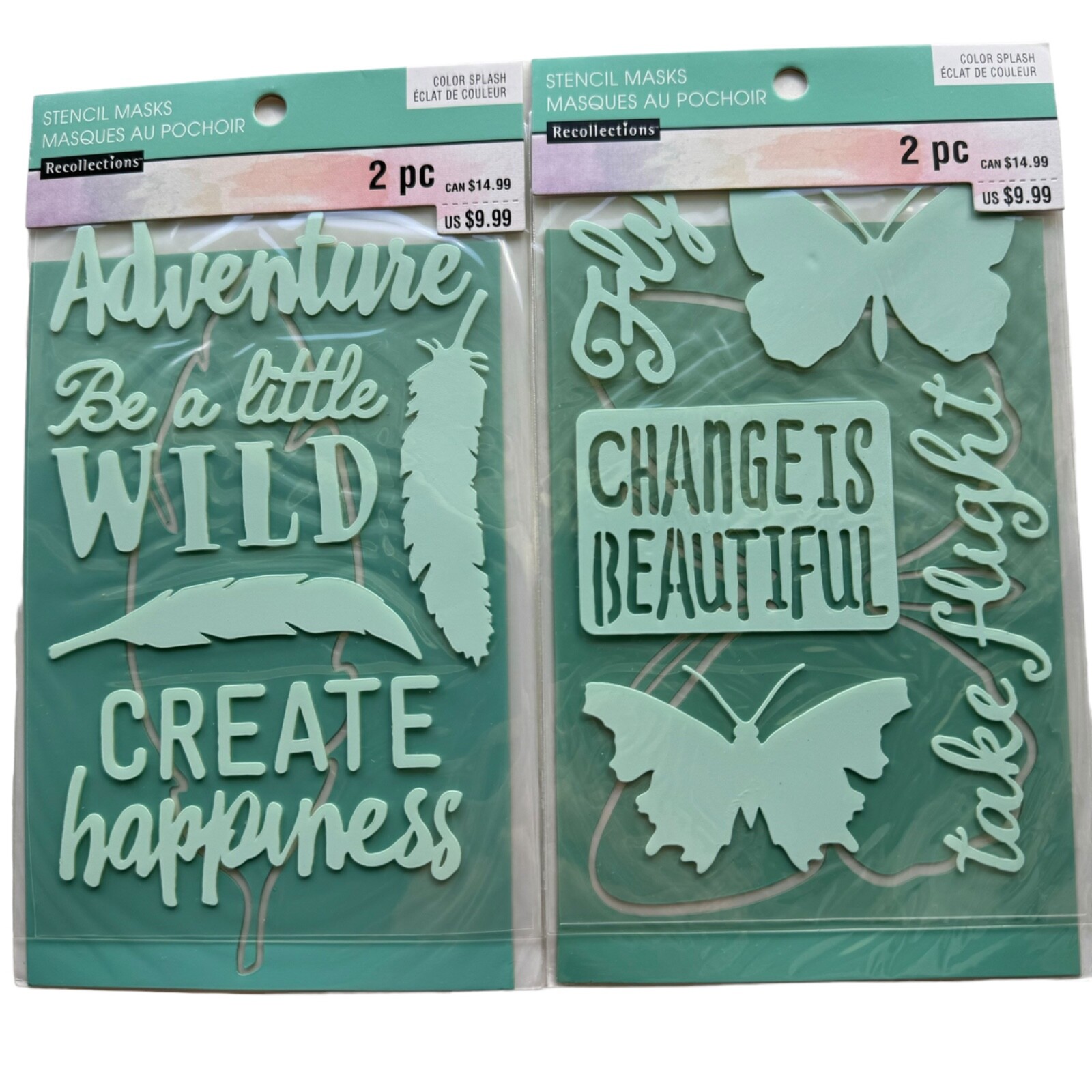Recollections STENCILS 2 Sheet Sets Butterfly Leaf Nature Phrases Words Crafts