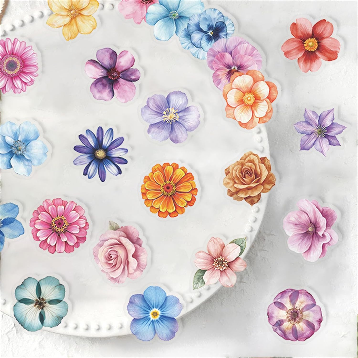 50PCS Flower Stickers PET Transparent Stickers Colorful Nature Decals Waterproof
