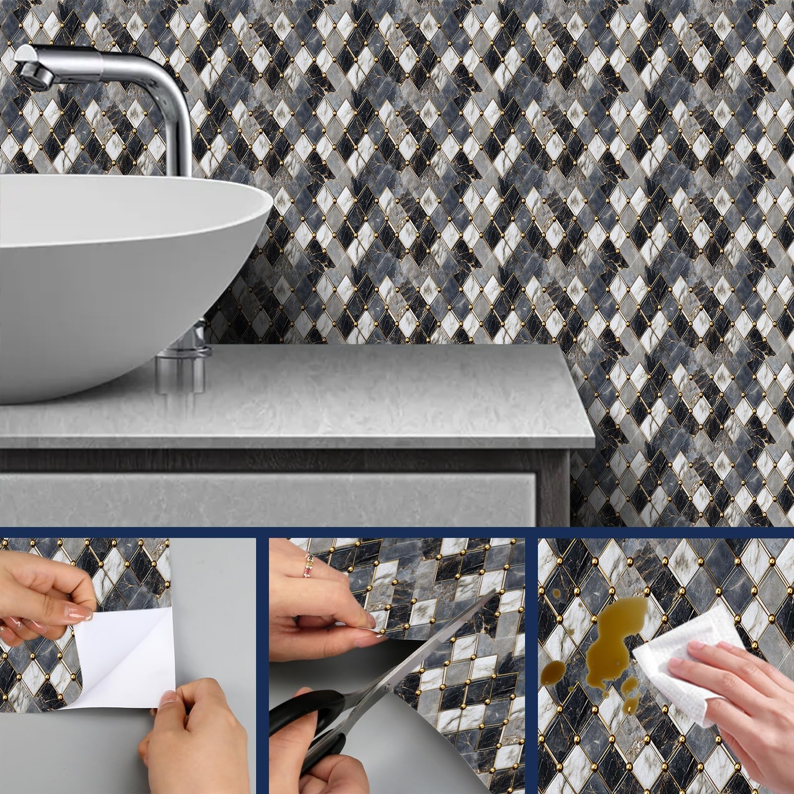HOMETITUTE Marble Wallpaper Peel and Stick Geometric Contact Paper Wall Paper…