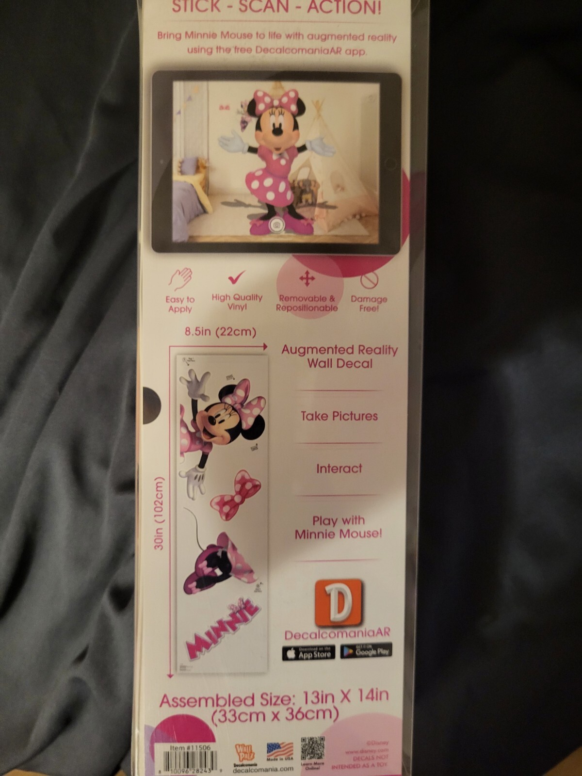 Disney Jr Minnie Mouse Wall Decal 13in X 14in w/Augmented Reality. *FREE SHIP*