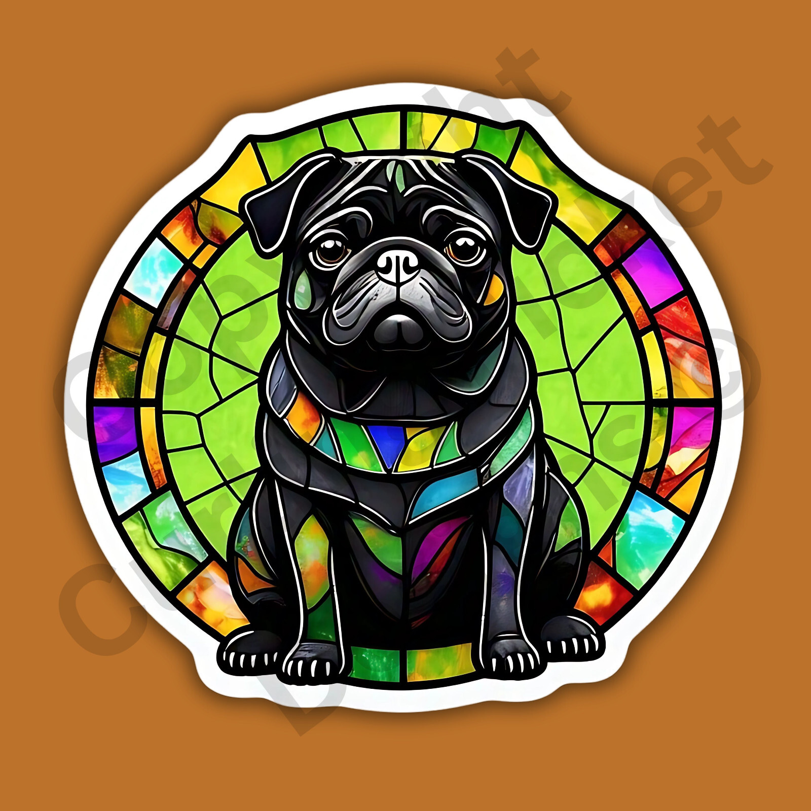 Stained Glass Style Black Pug Dog Breed Cute Unique 3" Vinyl Sticker