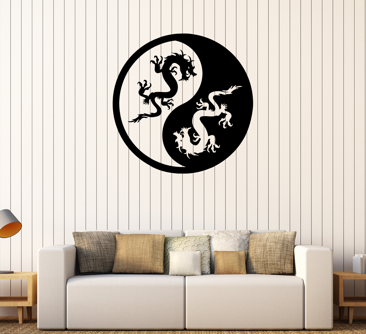 Wall Decal Yin Yang Dragons Black And White Vinyl Sticker (ed2053)