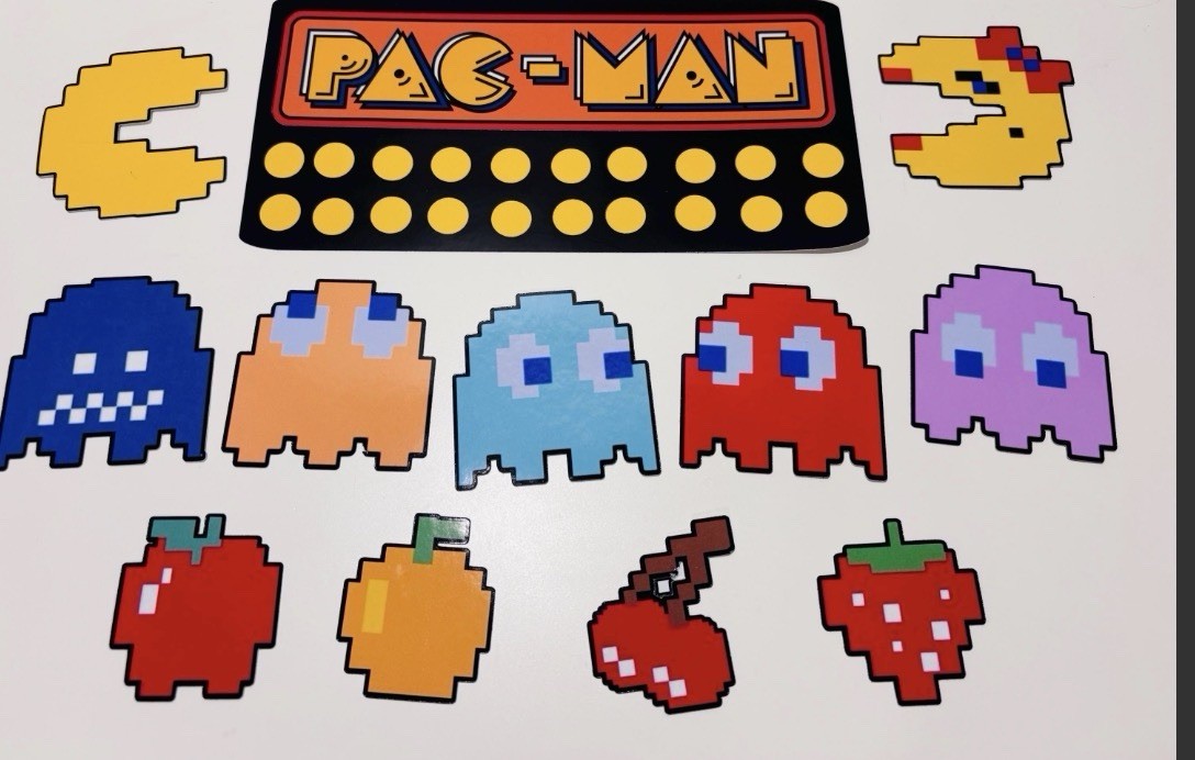 Pac-Man Large Character Sticker Set, Vintage Arcade gamer Gift, 80s Retro￼￼
