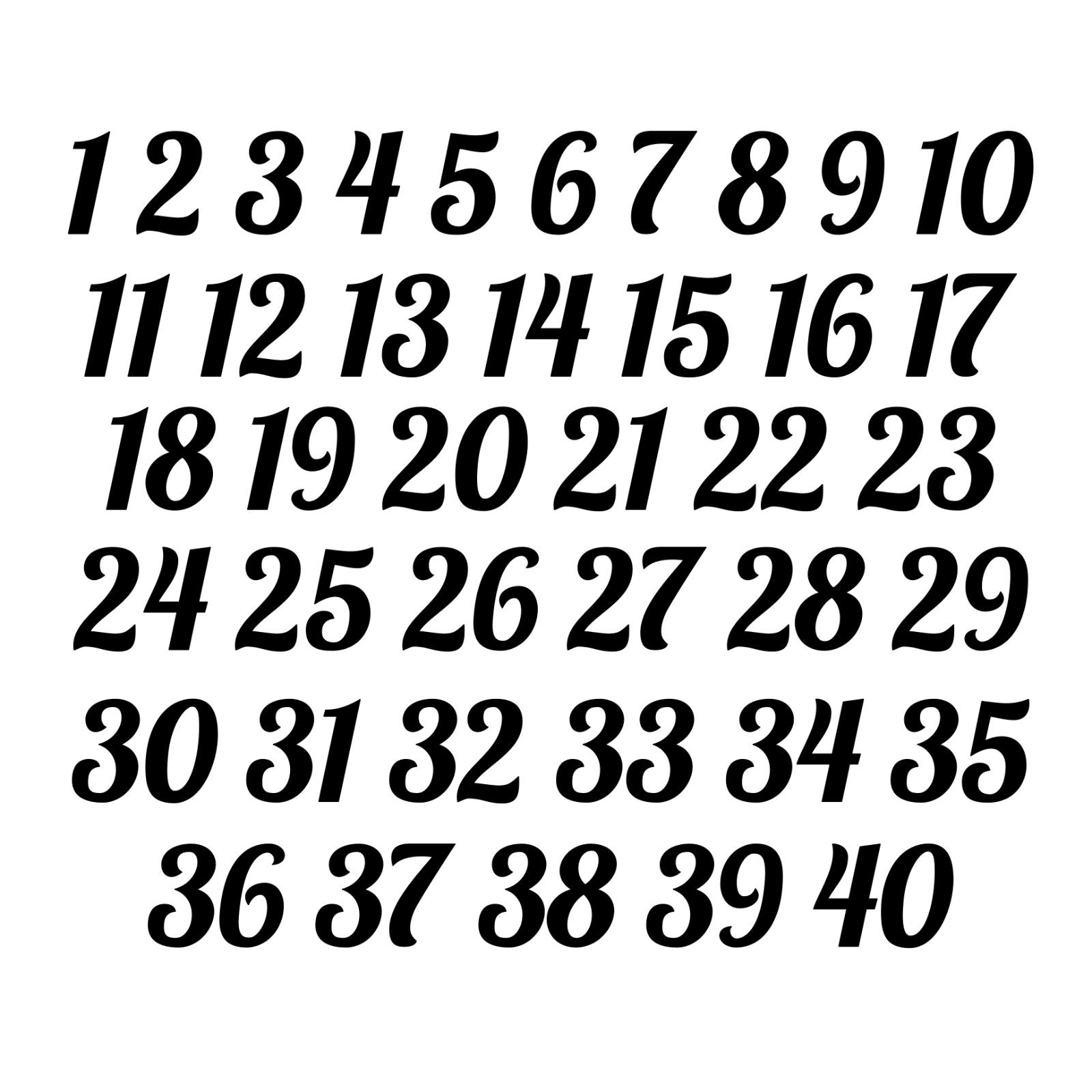 1 – 40 Italic Numbers Vinyl Sticker Decals Wedding – Sports -Select Color & Size
