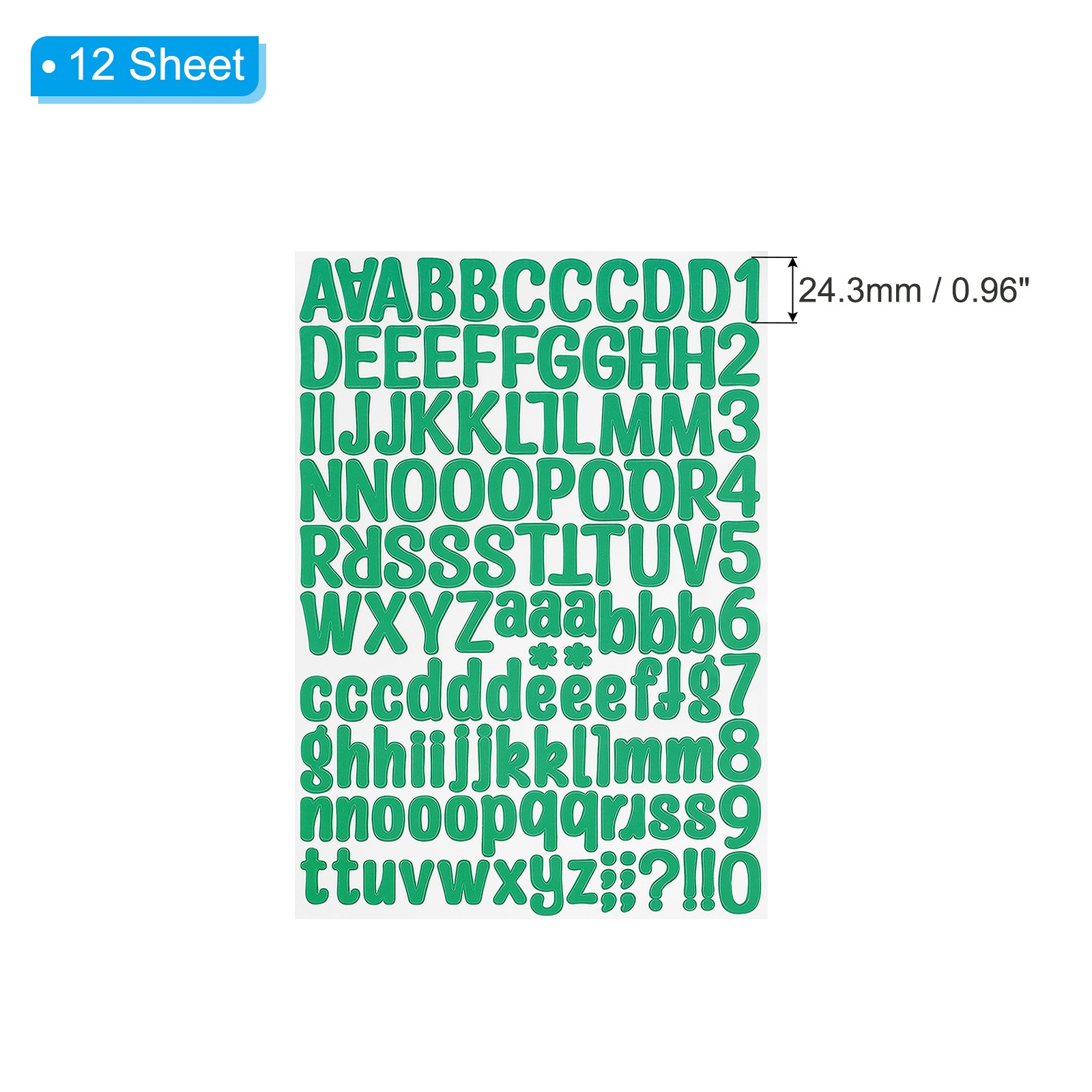 Alphabet Stickers 1", 12 Sheets, Dark Green