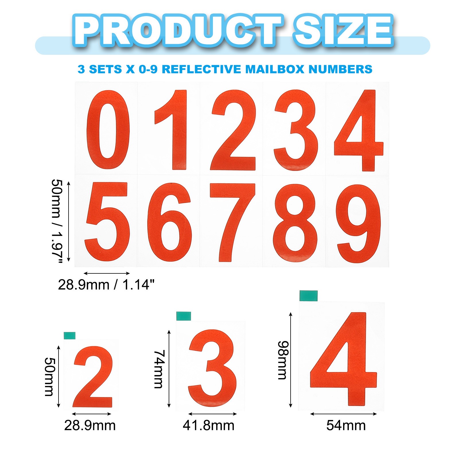 Reflective Mailbox Numbers, 3 Sets 2 Inch Waterproof Red Numbers Stickers