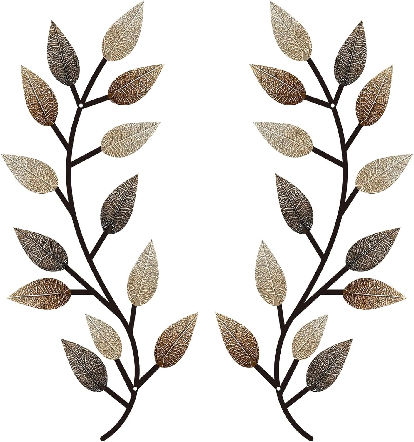 Modern Symmetrical Leaf Wall Art in Vintage Brown – Indoor and Outdoor Perfect