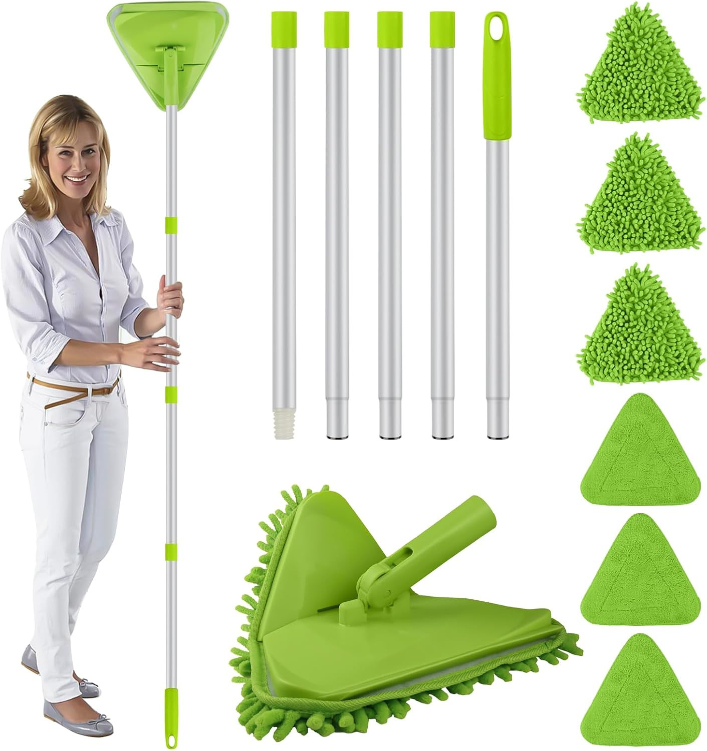 Wall & Baseboard Cleaner Mop Tool with 82" Long Handle, 360 Degree Rotating 3-I