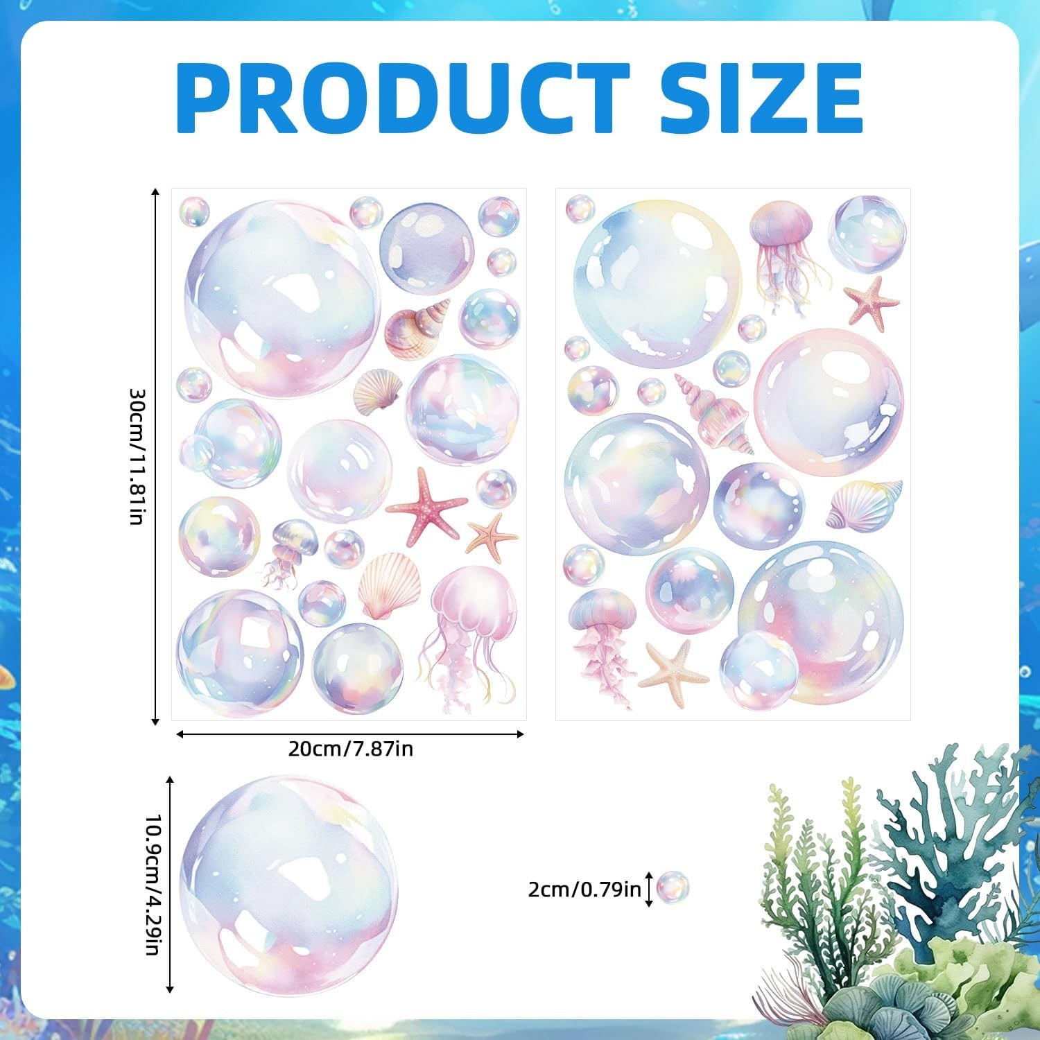4 Sheets Colorful Bubble Wall Decals Ocean Theme Stickers for Bathroom Party Dec