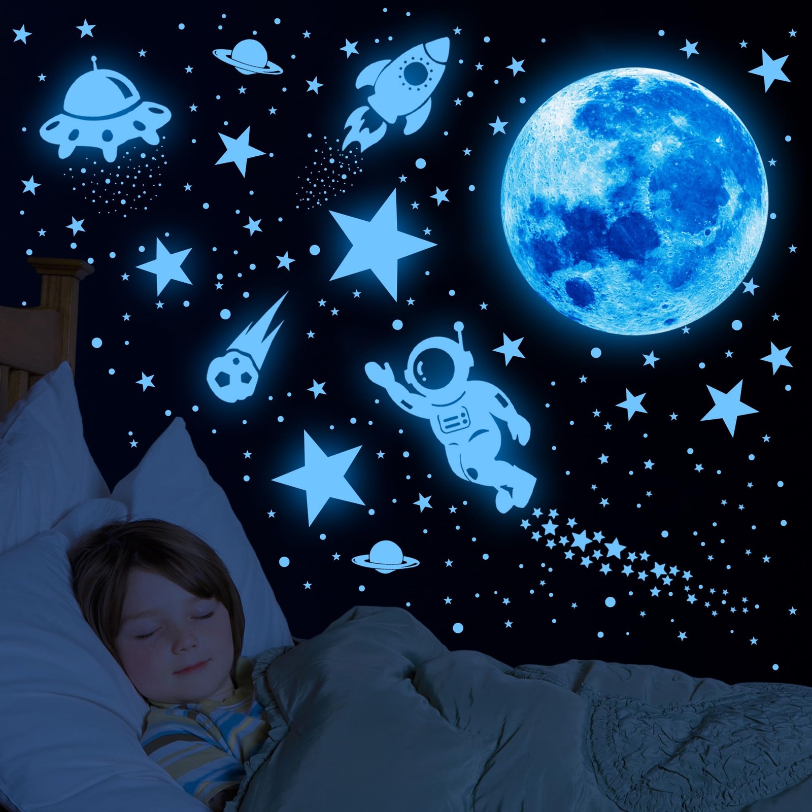 531Pcs Glow in The Dark Stars and Planet Wall Stickers,Galaxy Astronaut Blue