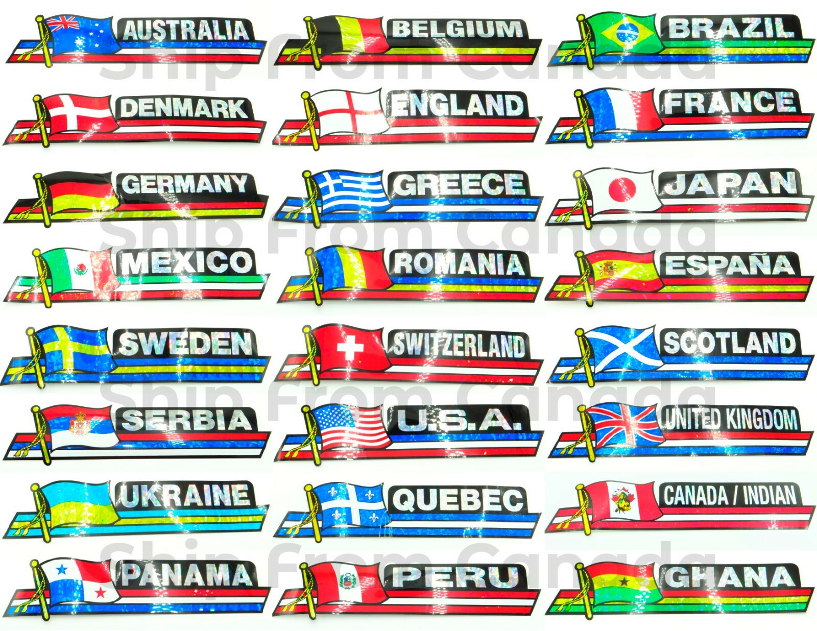 High Quality Country Flag Sticker 2.5"X12" Decal Metallic Prismic Bumper Sticker