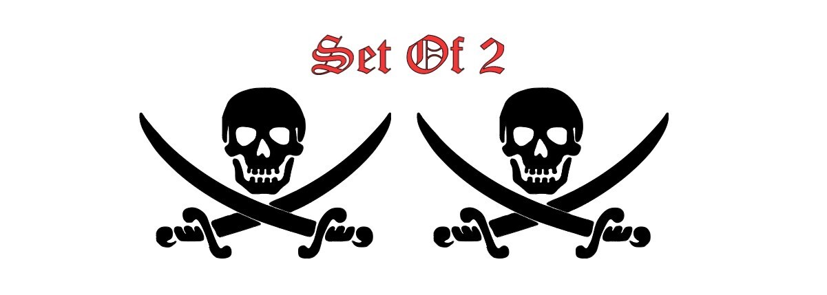 Set of 2 Jolly Roger Skull Vinyl Sticker Decal Pirate Boat Flag