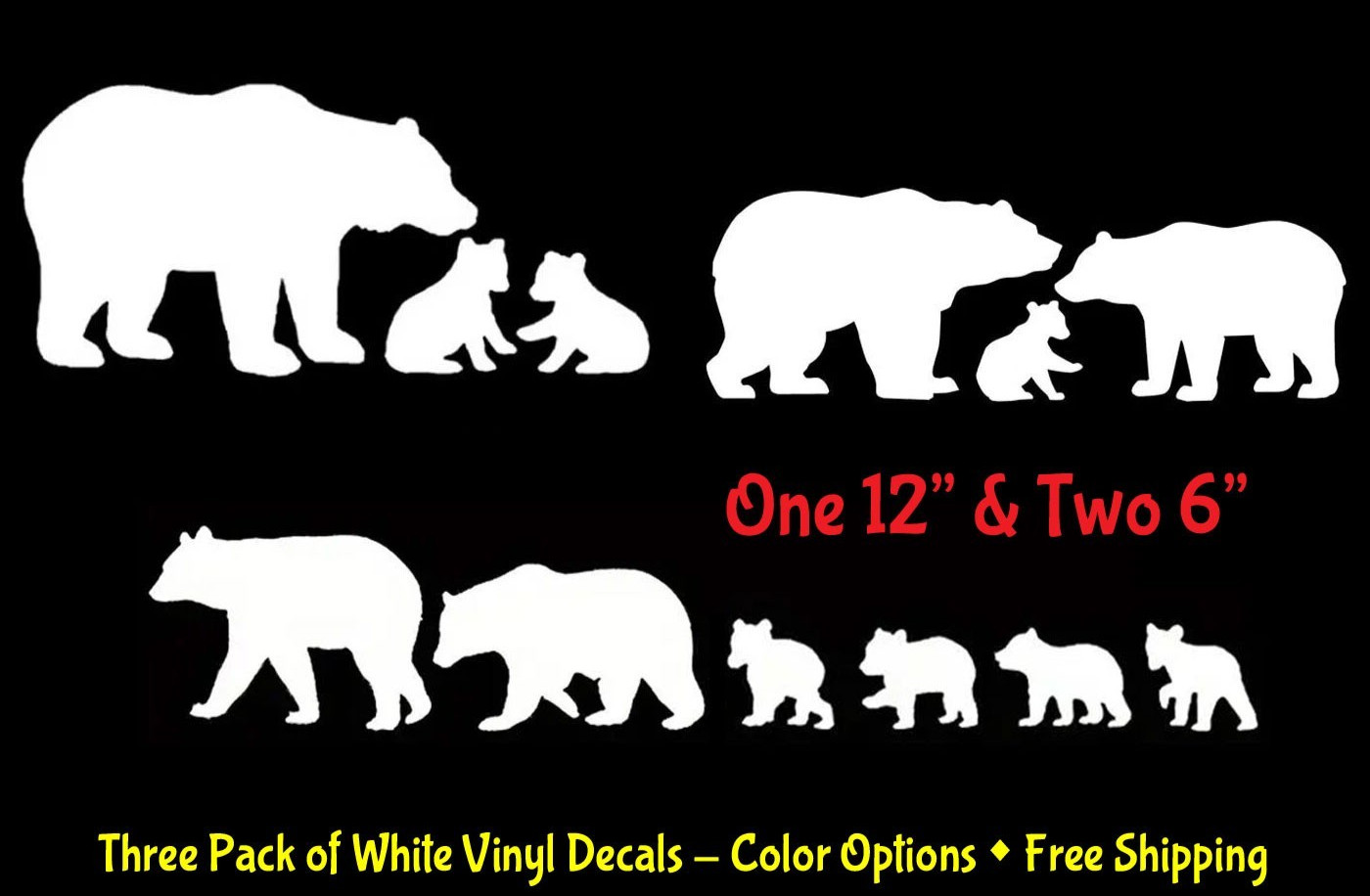 Bear Family Momma Bear Cubs 3 PK White Decals Car Truck Window Any Flat Surface