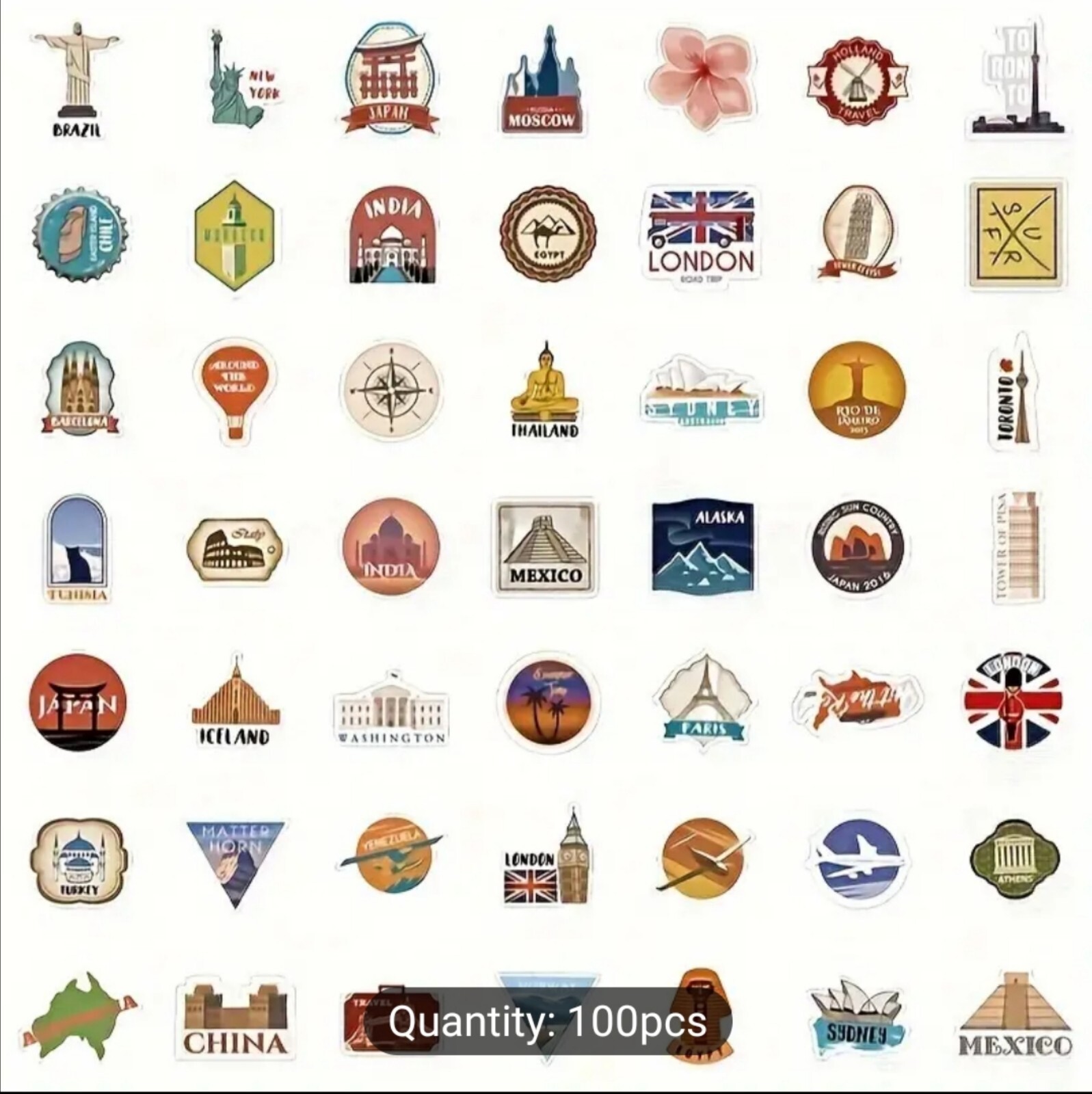 20 PCS Famous Countries Cities Landmarks Locations Travel Stickers BRAND NEW