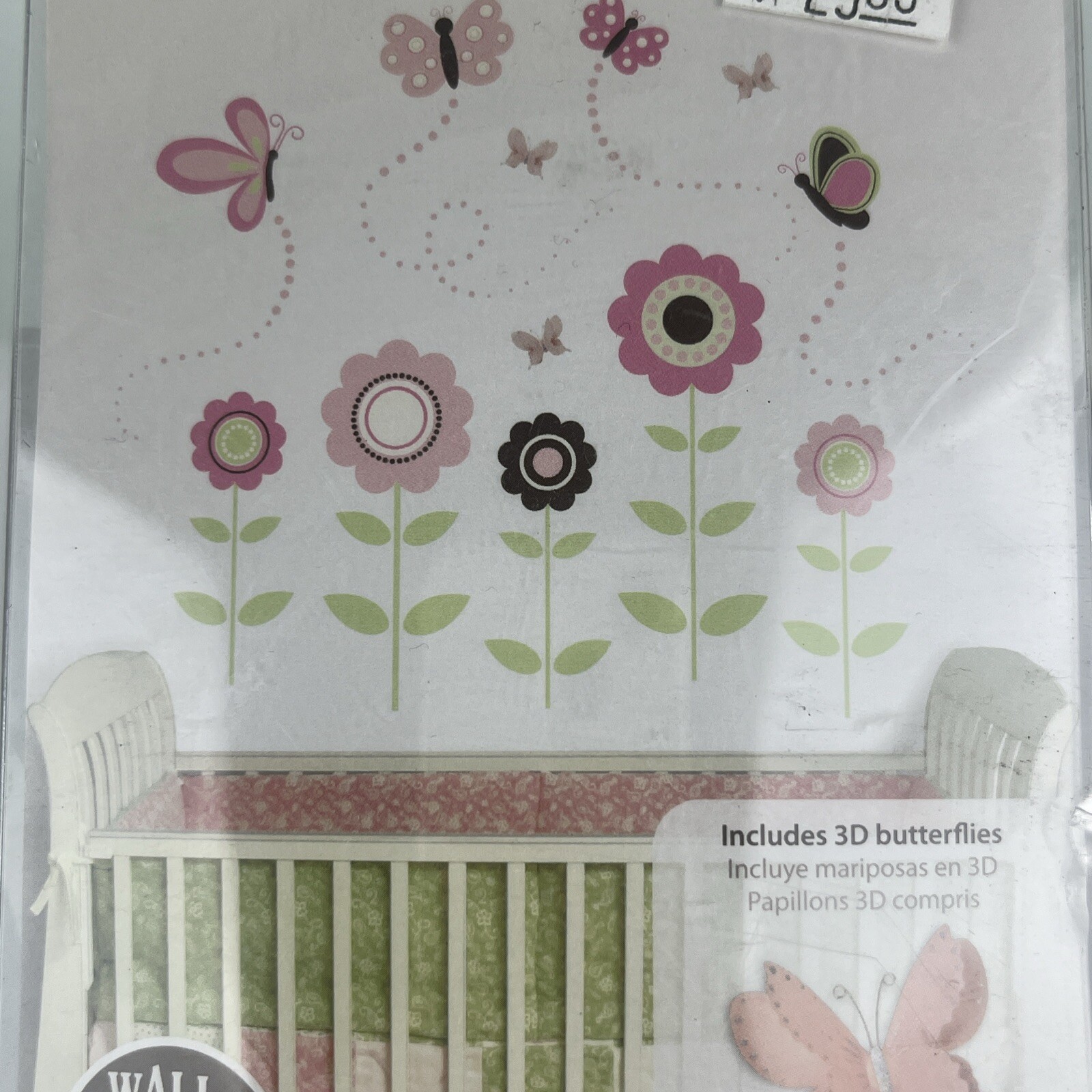 Wall Pops Sticker Art Kit Butterfly Garden 175 Pieces 3D Butterflies Baby Pink