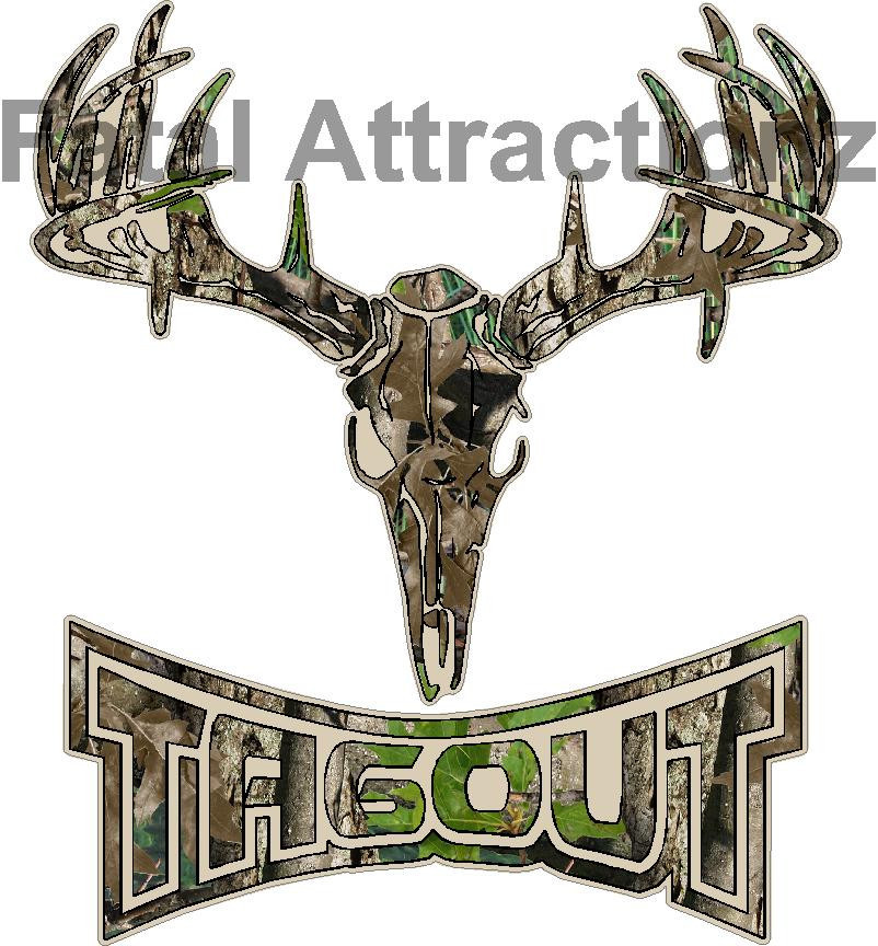 Tan Camo Tagout Deer Skull S4 Vinyl Sticker Decal whitetail Buck hunting bow