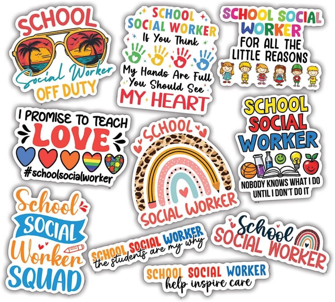 10pcs School Social Worker Decal Education & Student Support, Gift for Counselor