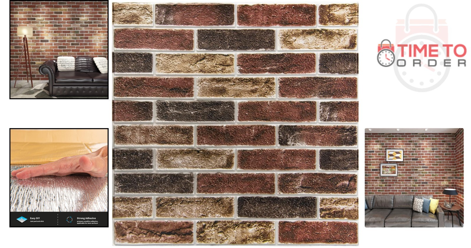 10-Pack Faux Brick Wall Panels 52.5 sq ft Self Adhesive Waterproof Foam Firep…