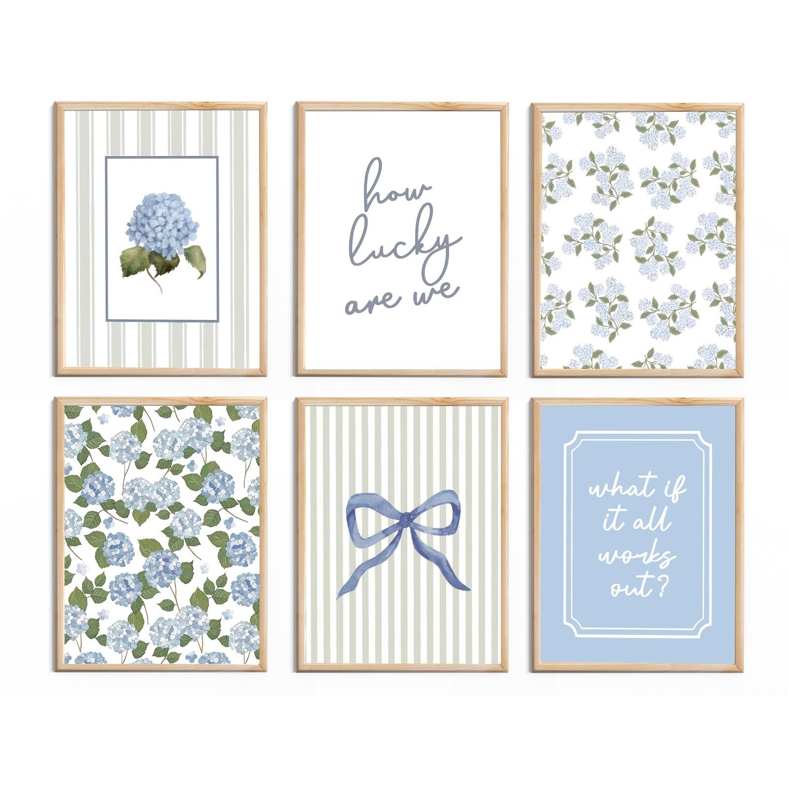 6 Pcs Blue Hydrangea Bow Canvas Wall Art How Lucky Are We Poster Prints Trend…