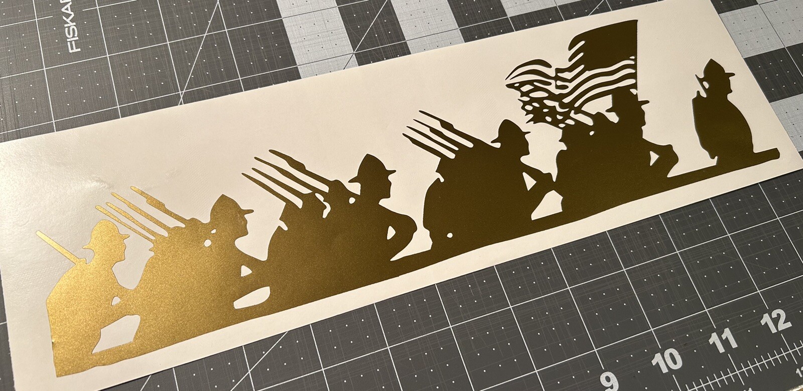 Vinyl Decal for Window – Marching Soldier and Flag Silhouettes (Military)