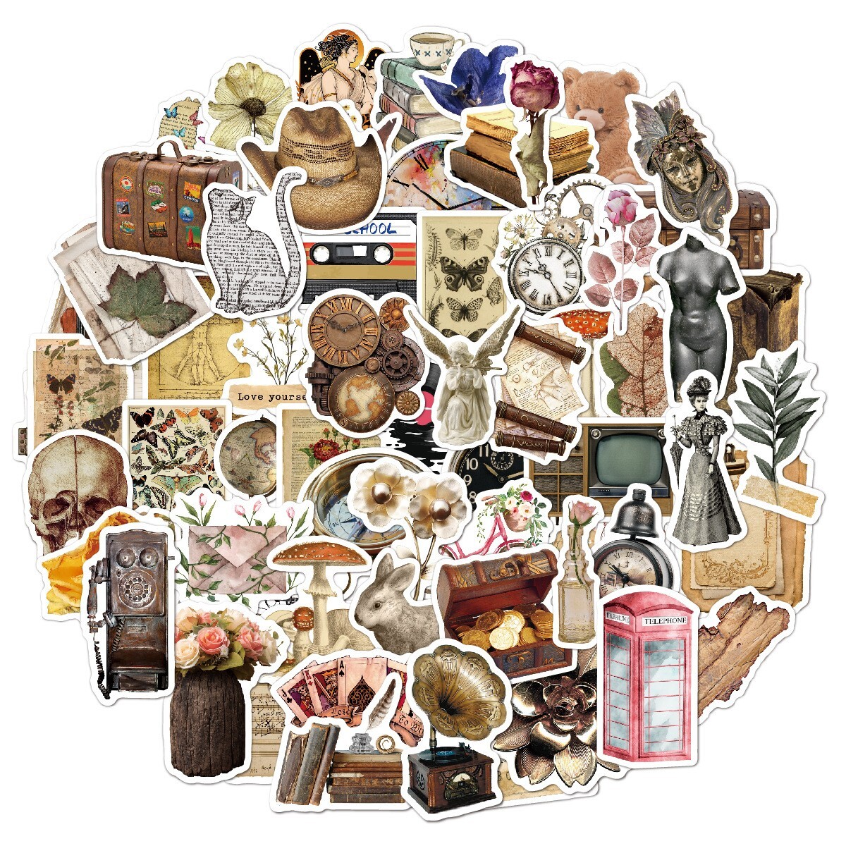 100pcs Retro Cottagecore Vintage RANDOM STICKER PACK, 115