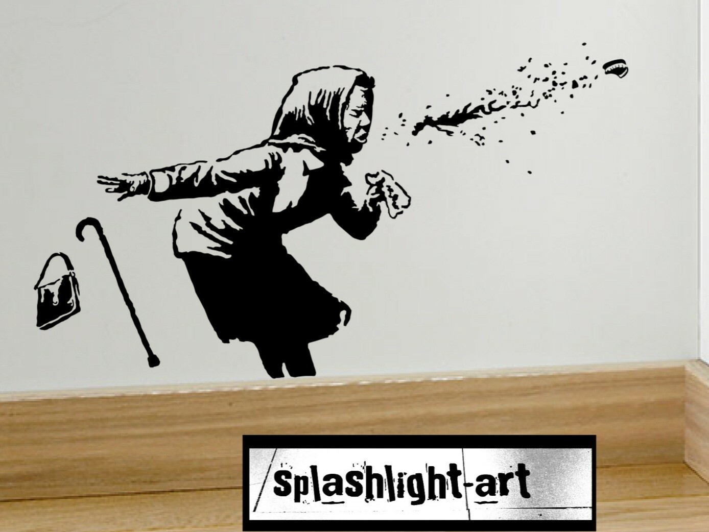 Banksy Sneezing Old Woman Vinyl Decal Sticker Black 30x16cm for Wall Car Laptop