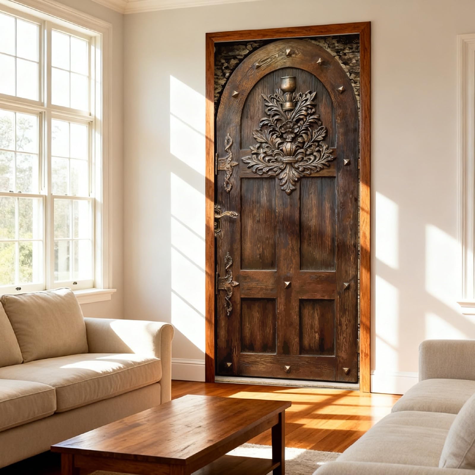 3D Wood Door Sticker Vintage Peel and Stick Door Mural Pattern PVC Adhesive D…