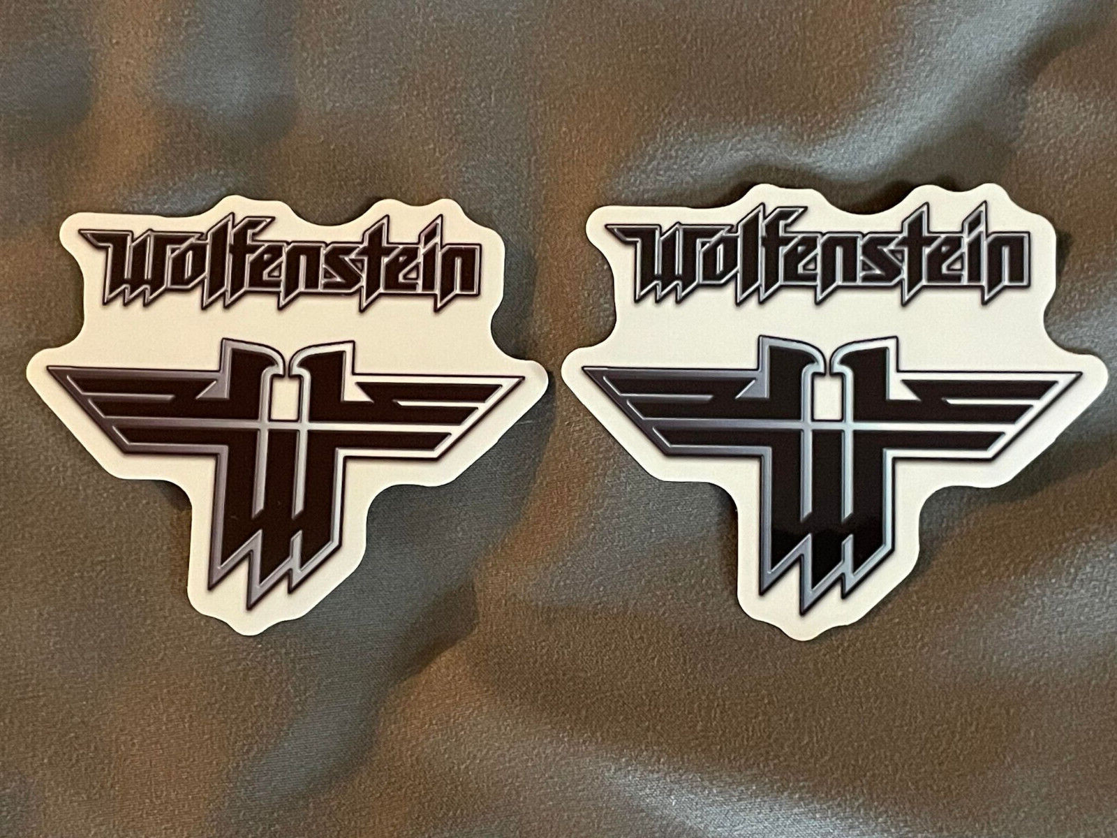 Lot of (2) WOLFENSTEIN 2 3/8" x 2 7/8" Logo Stickers FAST! FREE SHIP!
