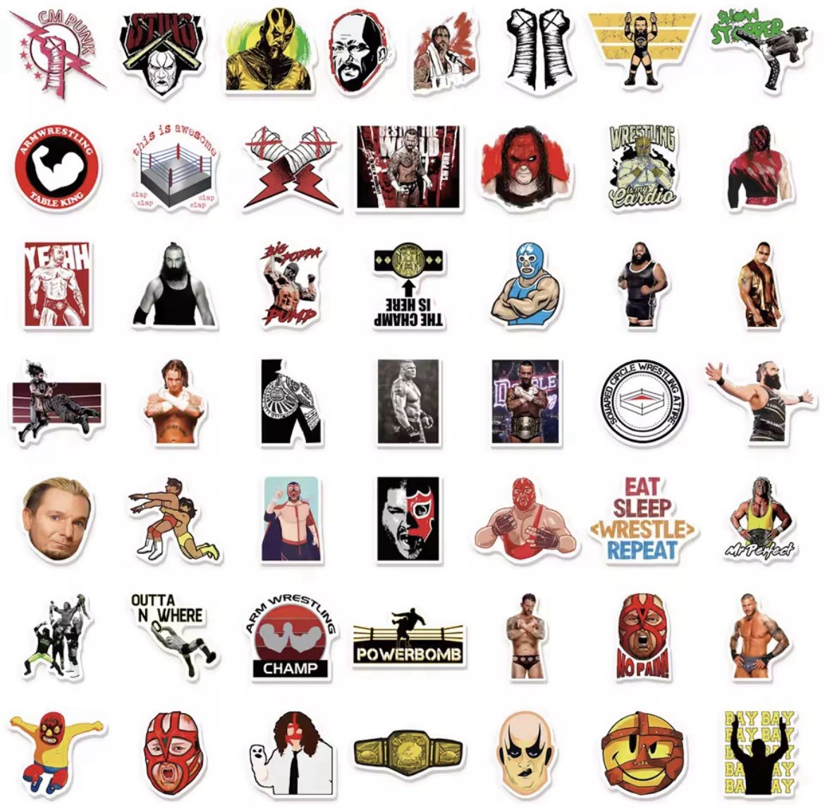 Wrestling Style Stickers 50pk Wrestling Superstars Matte Stickers FREE SHIPPING