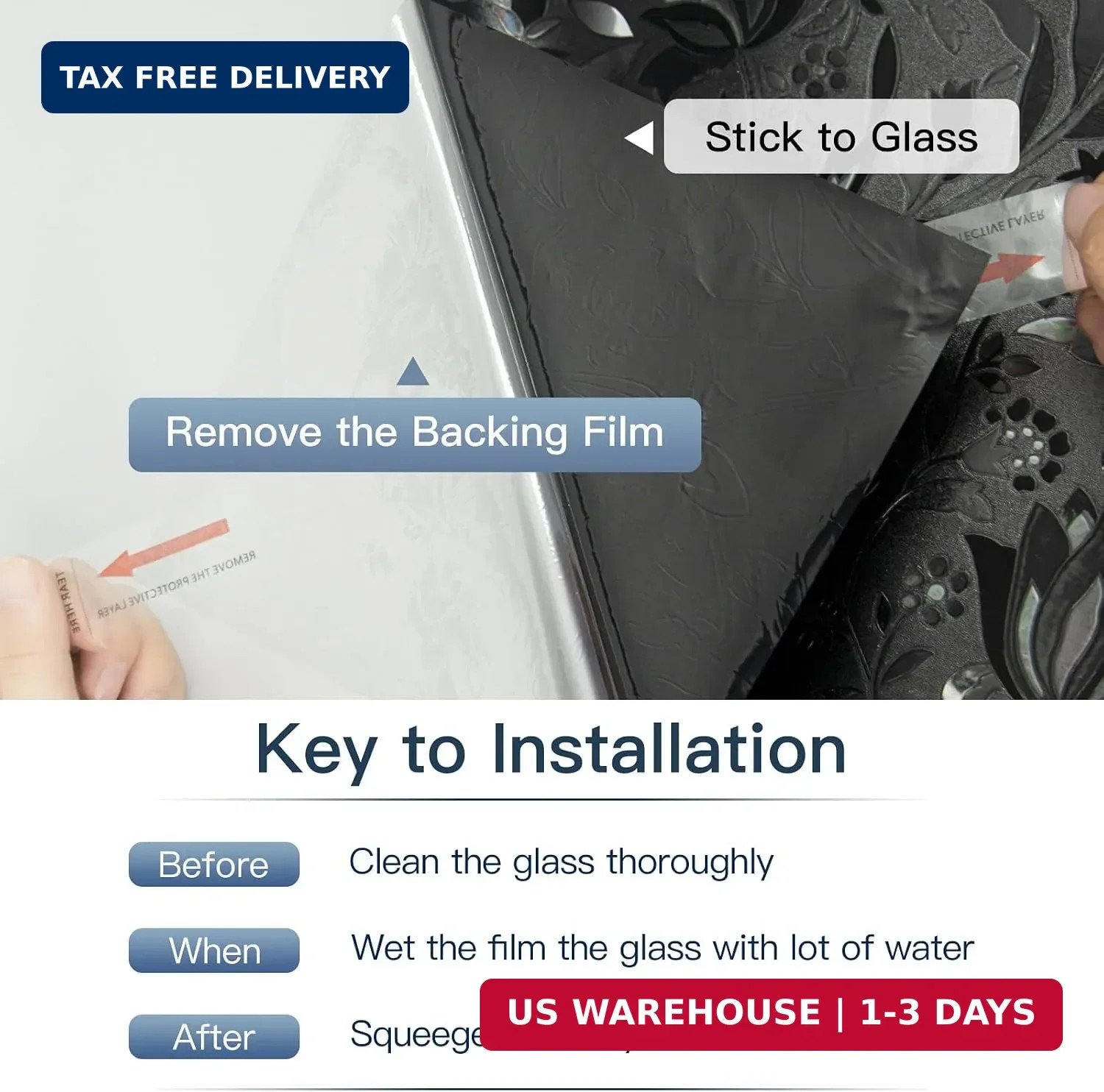 Blackout Window Film, 100% Sun Light Blocking Removable Privacy Window Cover, St