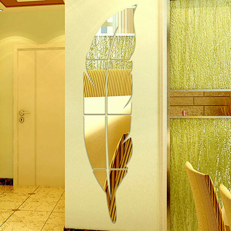 3D Removable Feather Mirror Home Room Decal Vinyl DIY Art Stickers Wall Decor