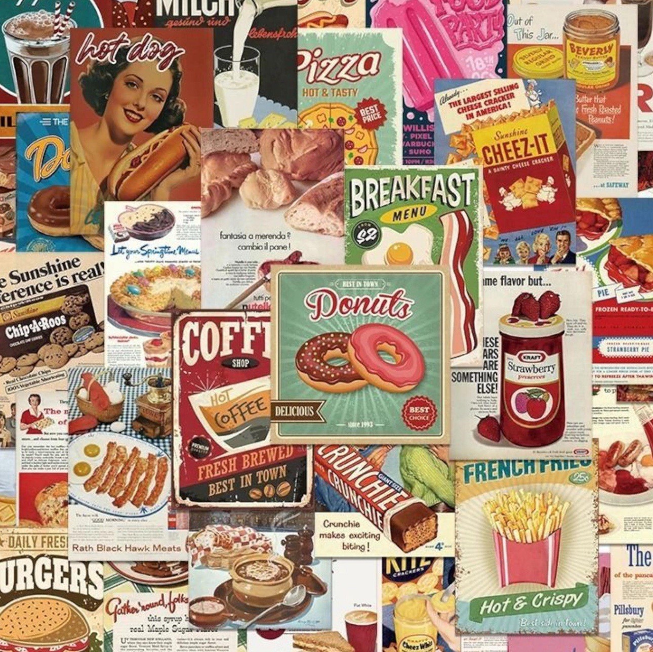 50 PACK PCS Vintage Nostalgia Retro Antique Food Drinks Ads Labels Stickers Lot