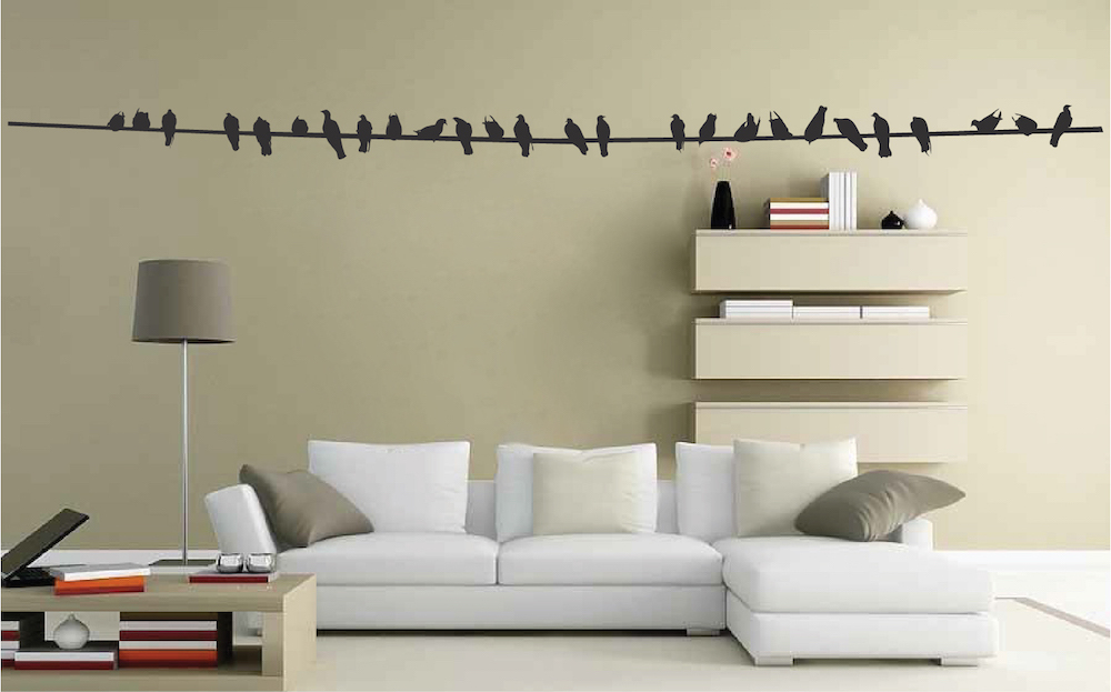 Birds On Wire Wall Decal, Birds Sitting Still Wall Vinyl, Animal Art Decor, a99