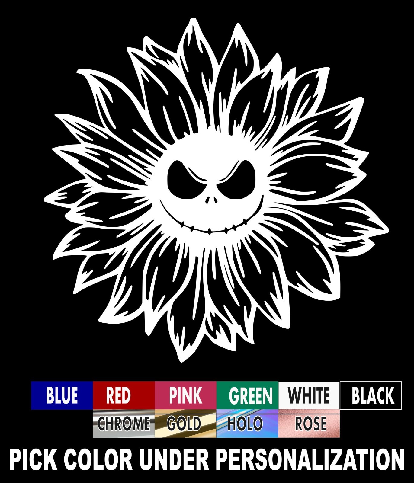 Jack Skellington Sunflower Decal, Die cut, you pick size and color