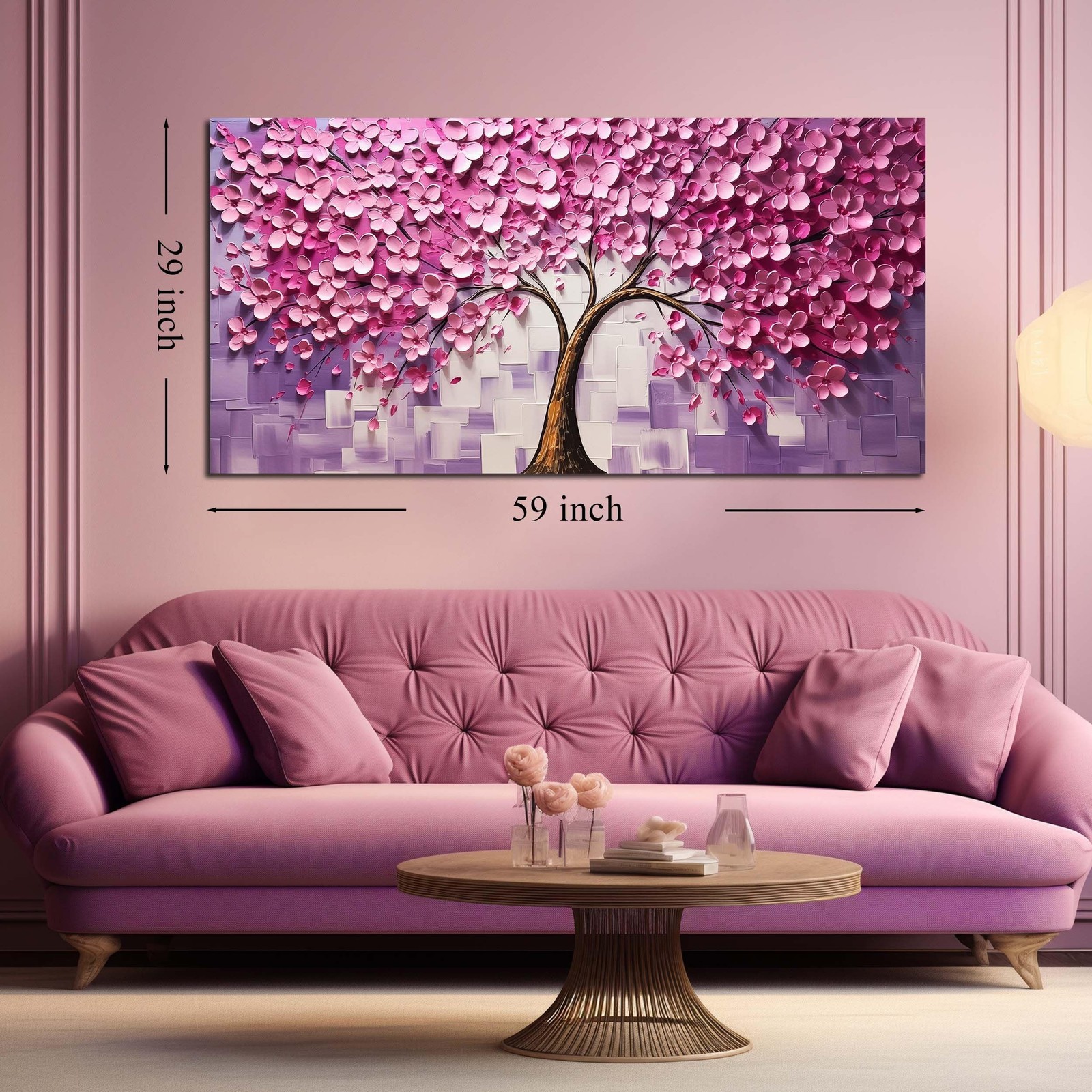 Tree of Life Wall Art for Living Room Large Size,Hot Pink Bedroom Decor for T…