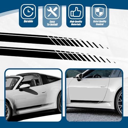 2Pcs Sports Racing Stripe Graphic Stickers, Side Door Vinyl Decals, Black