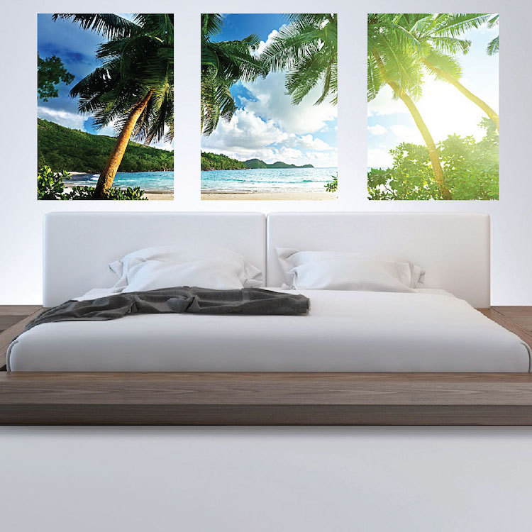 Palm Tree View Mural Wallpaper Window Beach Ocean Wall Decal Living Room, c64