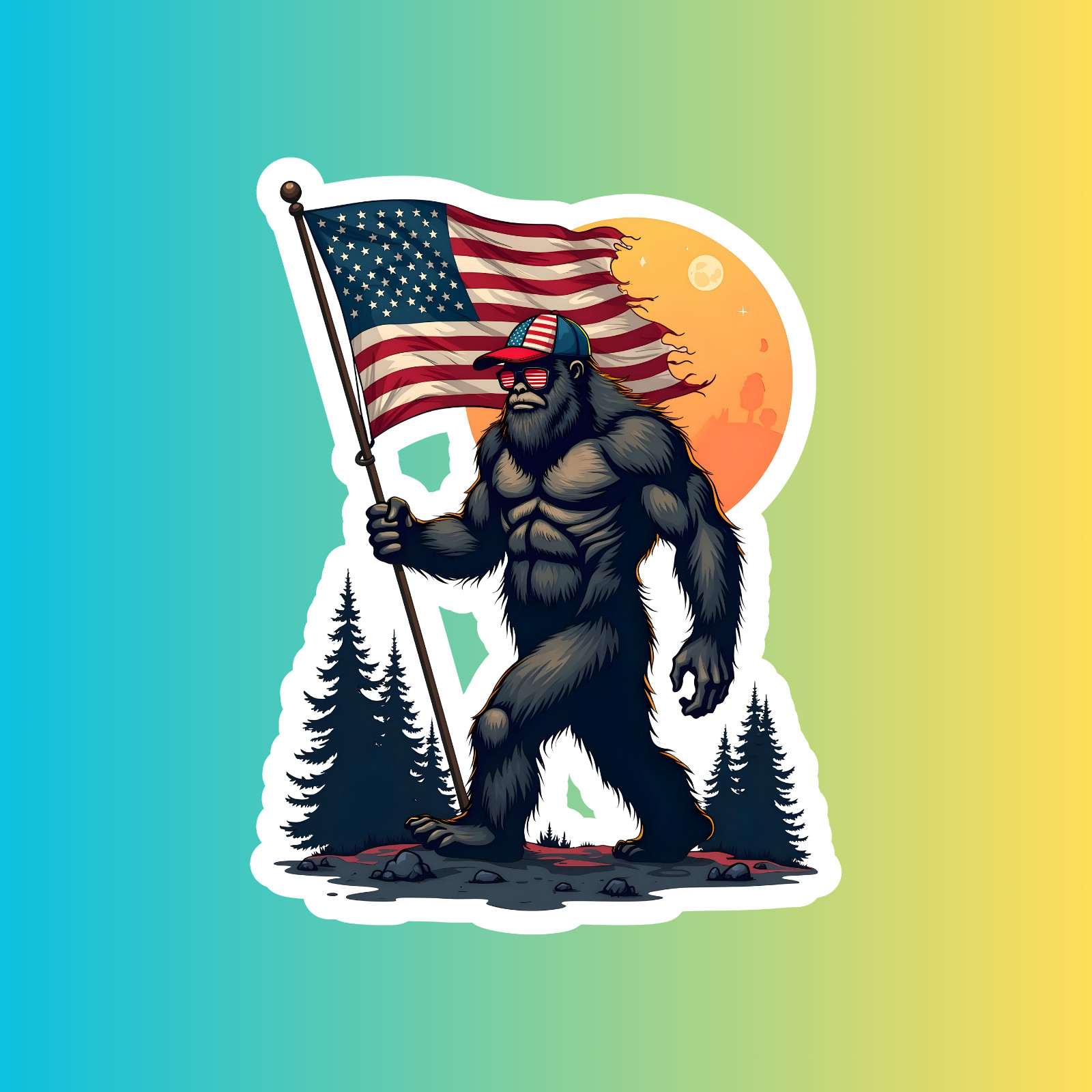 Bigfoot patriotic sticker vinyl decal American flag yeti sasquatch USA freedom