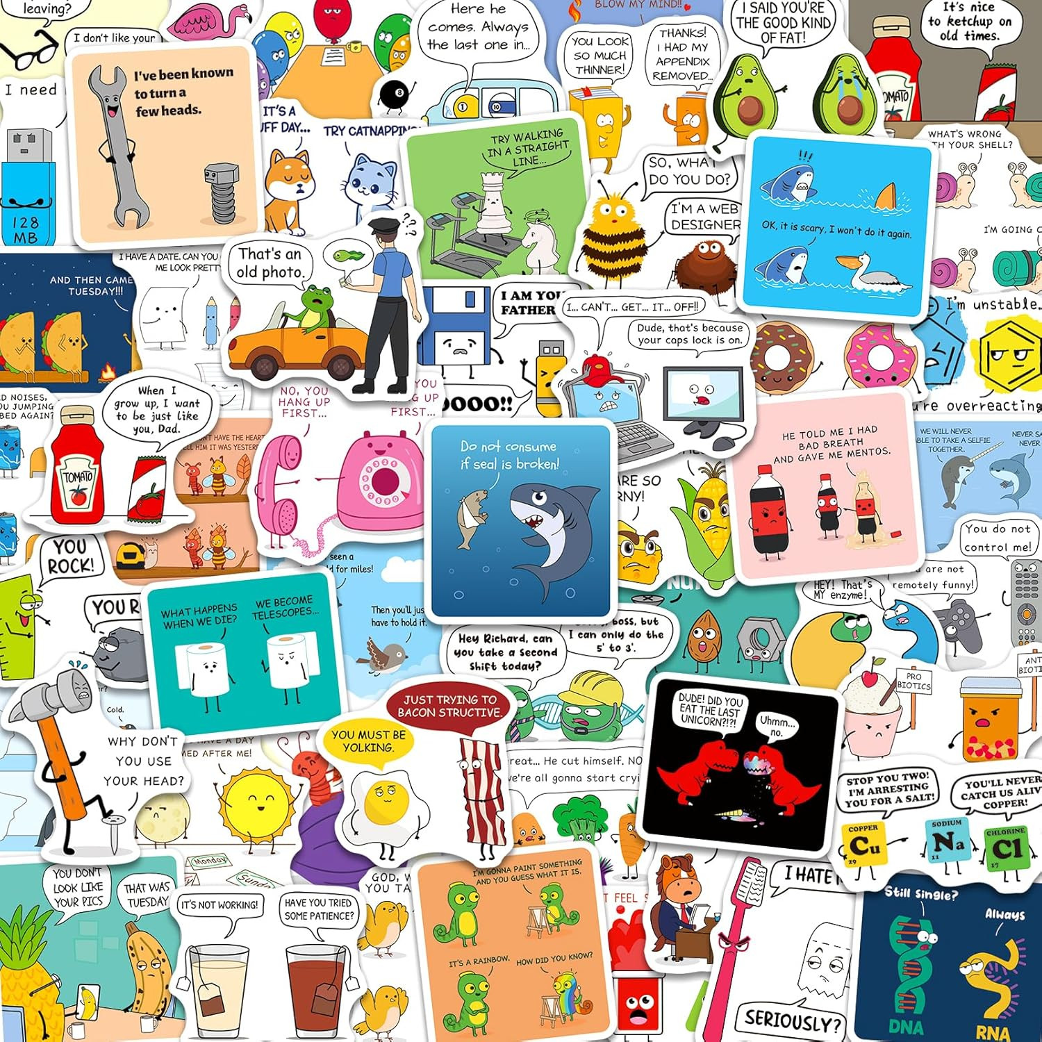 200PCS Funny Joke Stickers, Punny Dialogue Meme Decals | Dad Joke, for Water Bot