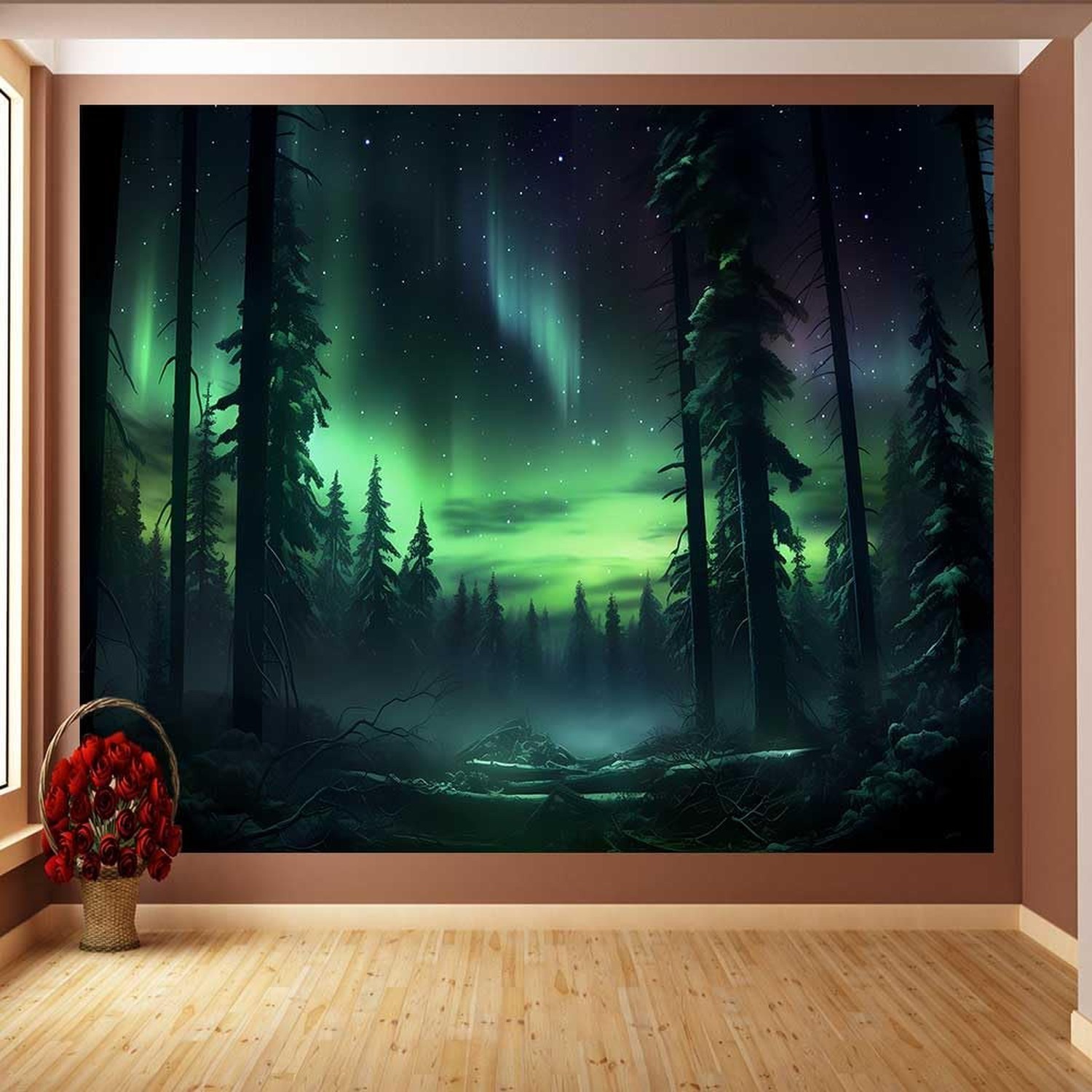 Northern Lights Forest Tapestry100x90 Inches Aurora Borealis Misty Pine Trees…
