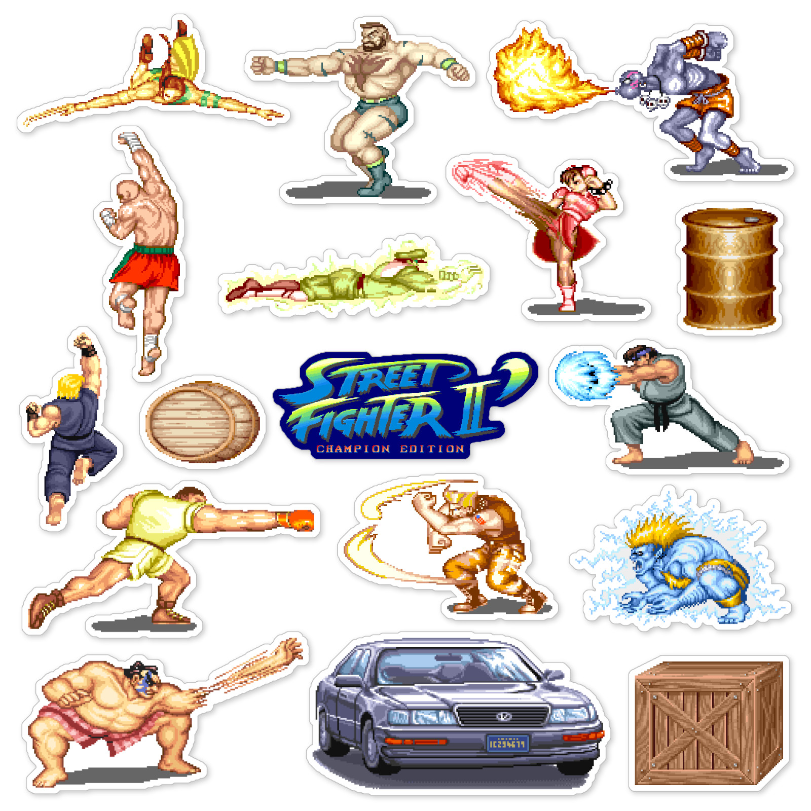 Street Fighter II 2 Champion Edition Stickers Arcade Pixel Art 17 Sticker Pack