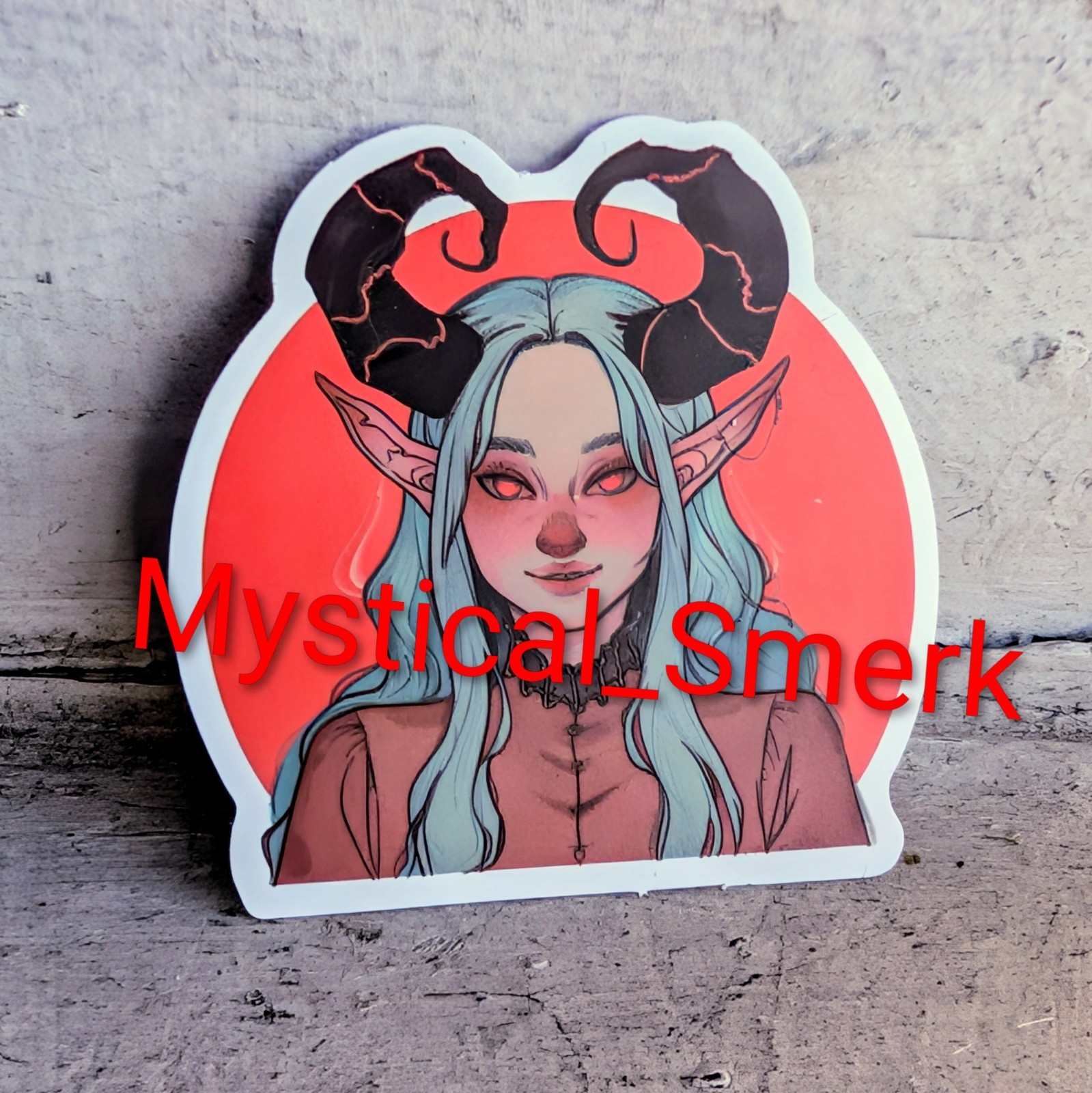 Haunted Active Spirit Demon Girl With Horns The Red Sun Power Dark Sticker 1 Pc